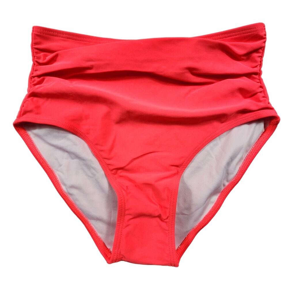 Ruched High Waisted Bikini Bottoms Brief Style Womens Size XS Bright Orange